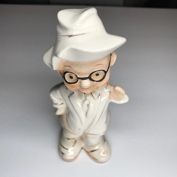 Pudgy Old Man Suit Hat Glasses Vintage Porcelain Figurine Gold H412 5/1 - RARE - Picture 2 of 12